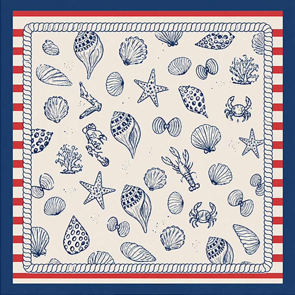 Coastal Seashell Starfish Print Square Bandana Scarf