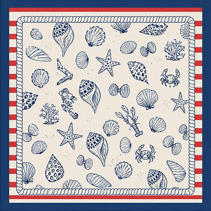 Coastal Seashell Starfish Print Square Bandana Scarf