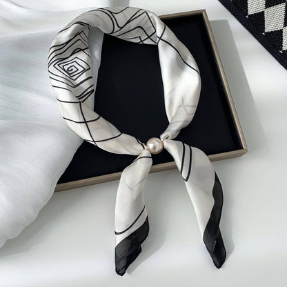 Elegant Printed Pearl Magnetic Clasp Scarf