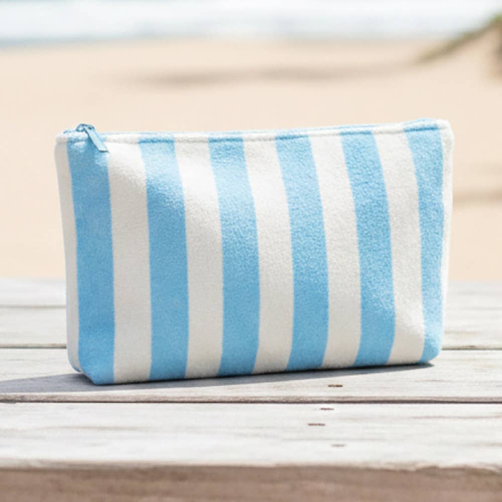Striped Terry Cloth Cosmetic Pouch Bag