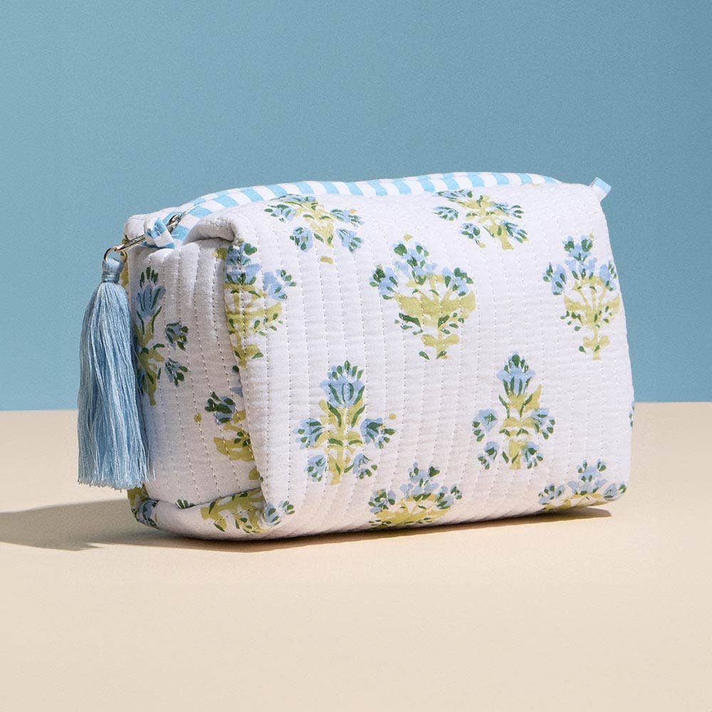 Floral Pattern Quilted Tassel Portable Cosmetic Pouch Bag