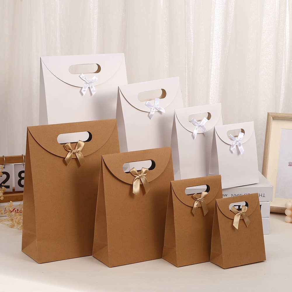 3 Colors Self Seal Flip Top Kraft Paper Bag w/ Ribbon Bow