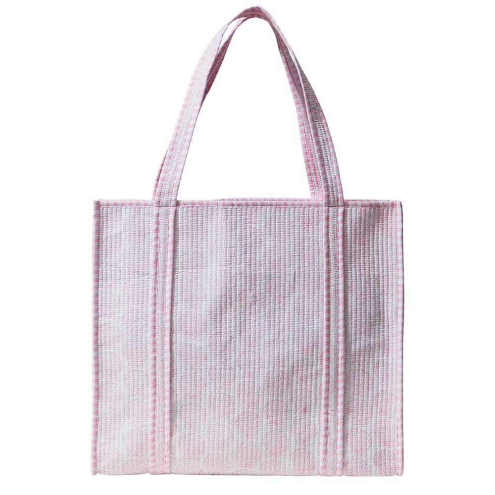 Large Handmade Seashell Pattern Quilted Carryall Tote Bag