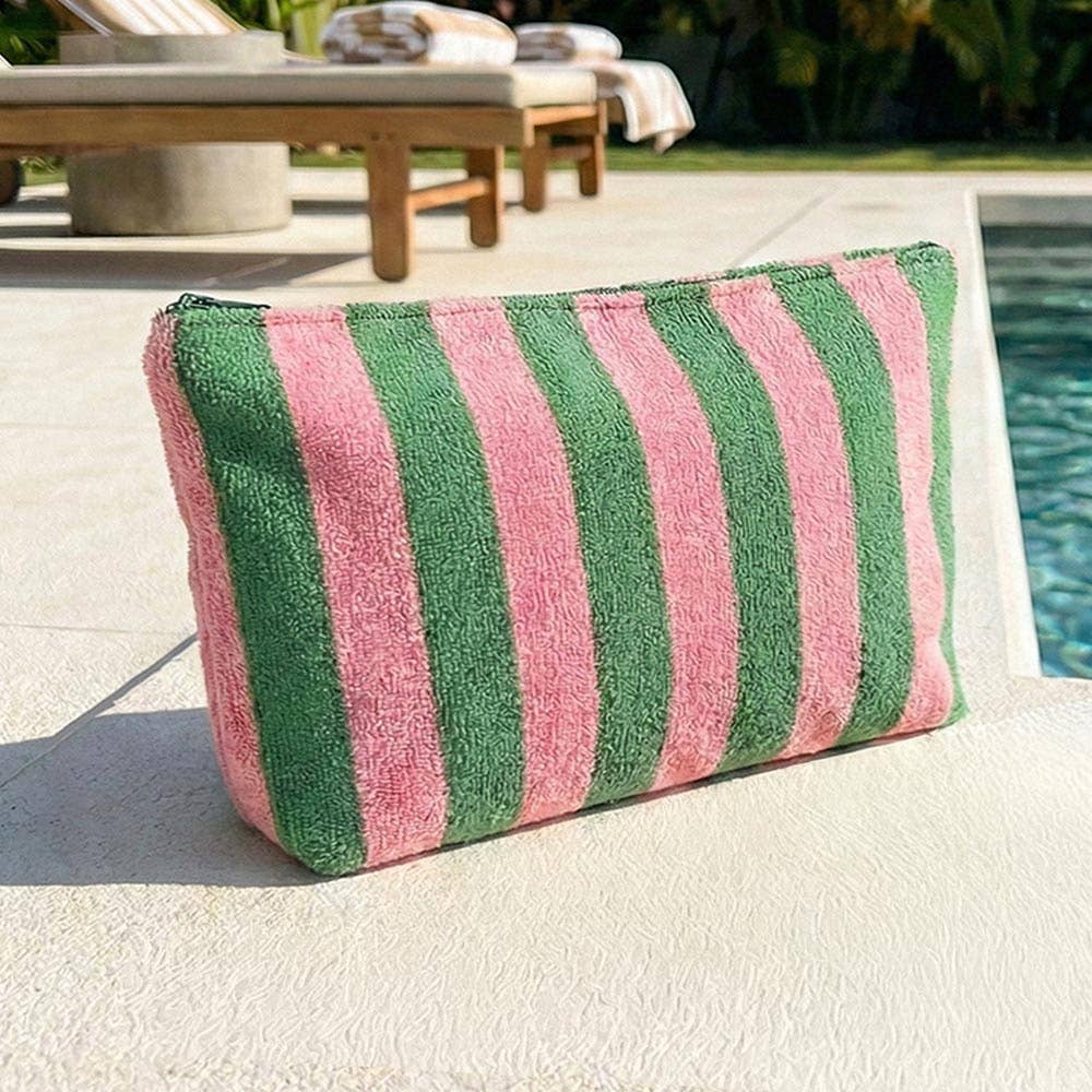 Striped Terry Cloth Cosmetic Pouch Bag