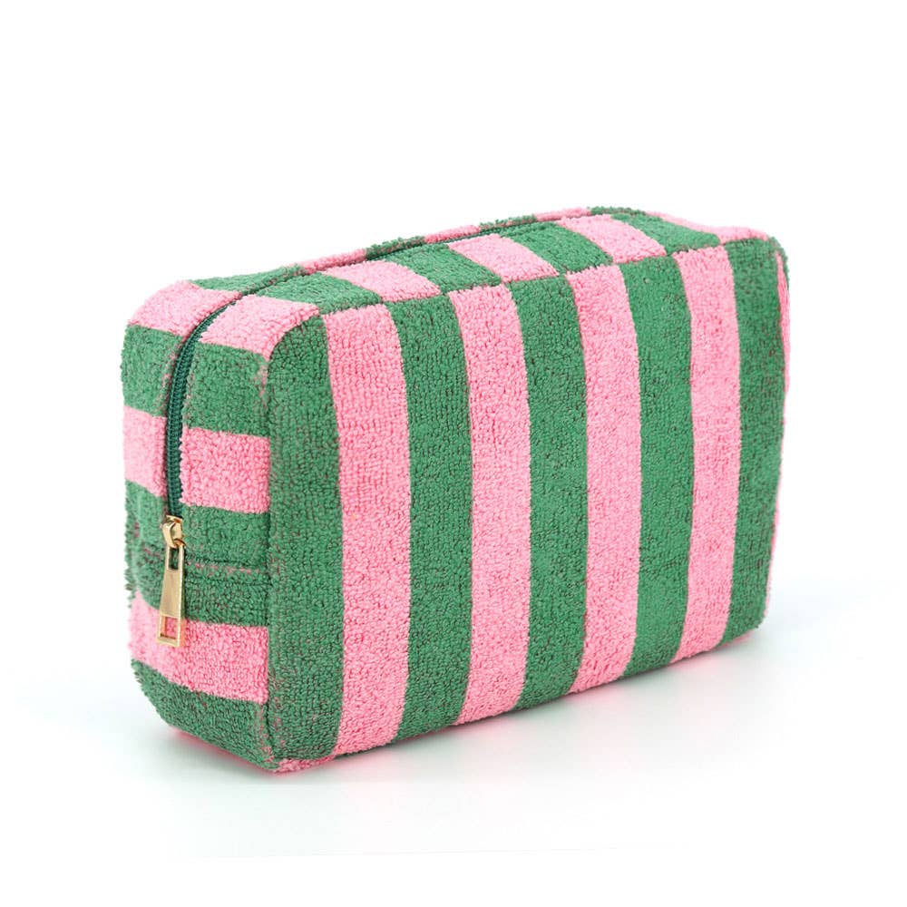 Striped Terry Cloth Cosmetic Pouch Bag