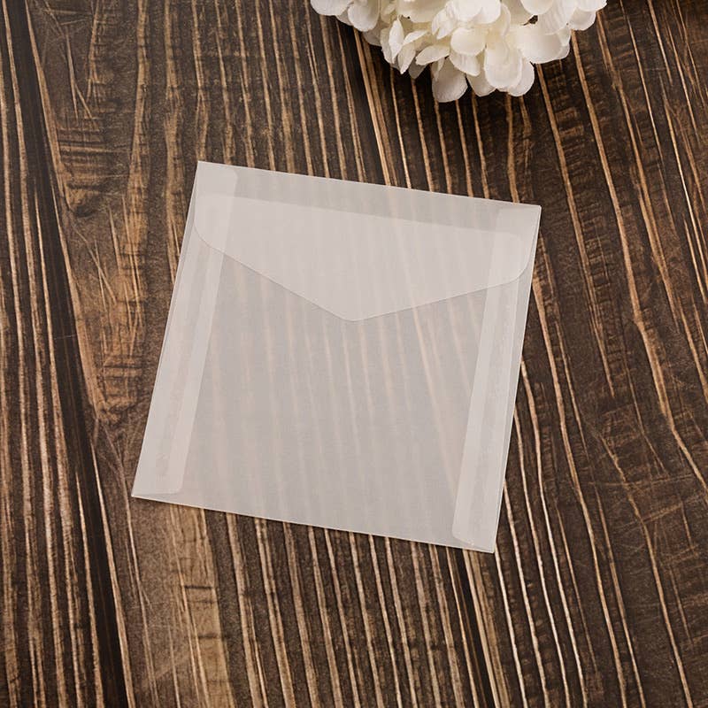 100pc, 4 sizes Frosted Vellum Fold Envelope w/ Free Sticker