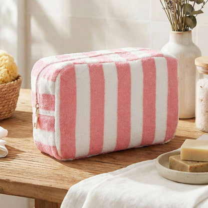 Striped Terry Cloth Cosmetic Pouch Bag
