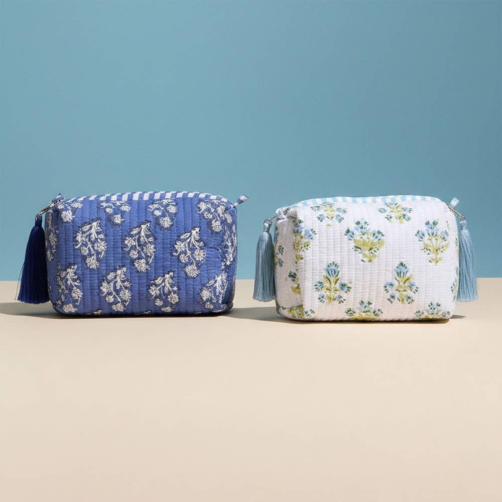 Floral Pattern Quilted Tassel Portable Cosmetic Pouch Bag