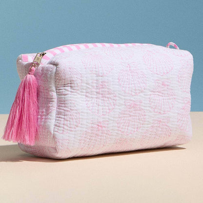 Shell Pattern Quilted Tassel Portable Cosmetic Pouch Bag