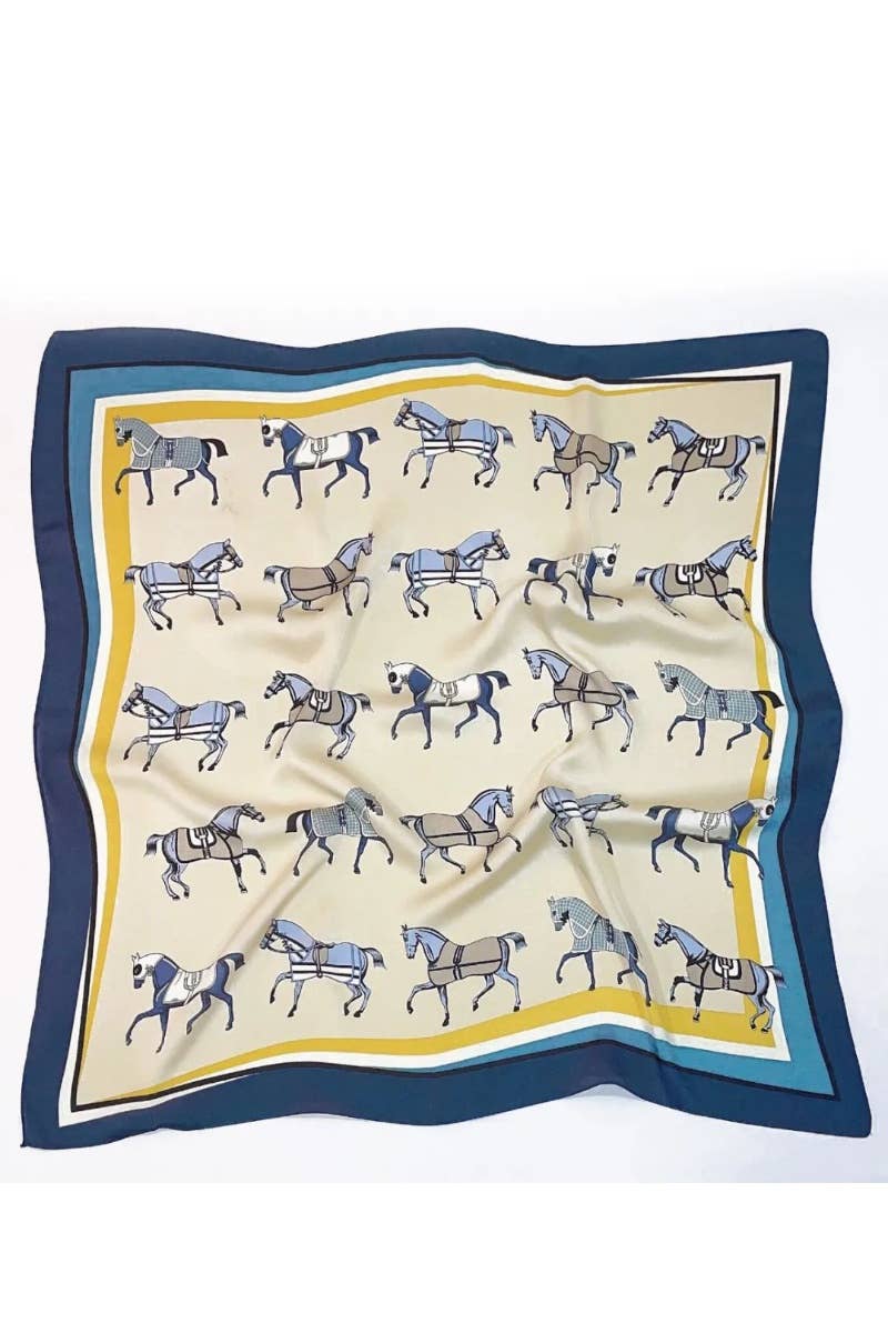 Equestrian Bandana Scarf – Horse Print Silk-Style