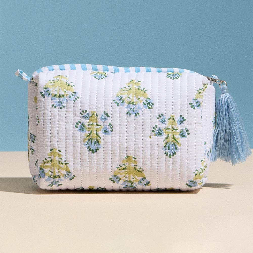 Floral Pattern Quilted Tassel Portable Cosmetic Pouch Bag