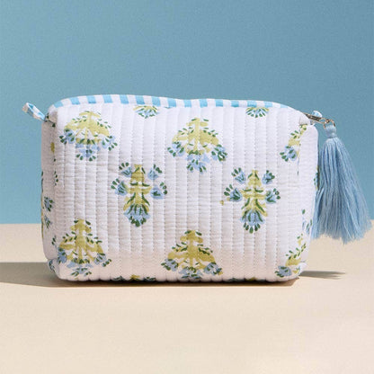 Floral Pattern Quilted Tassel Portable Cosmetic Pouch Bag
