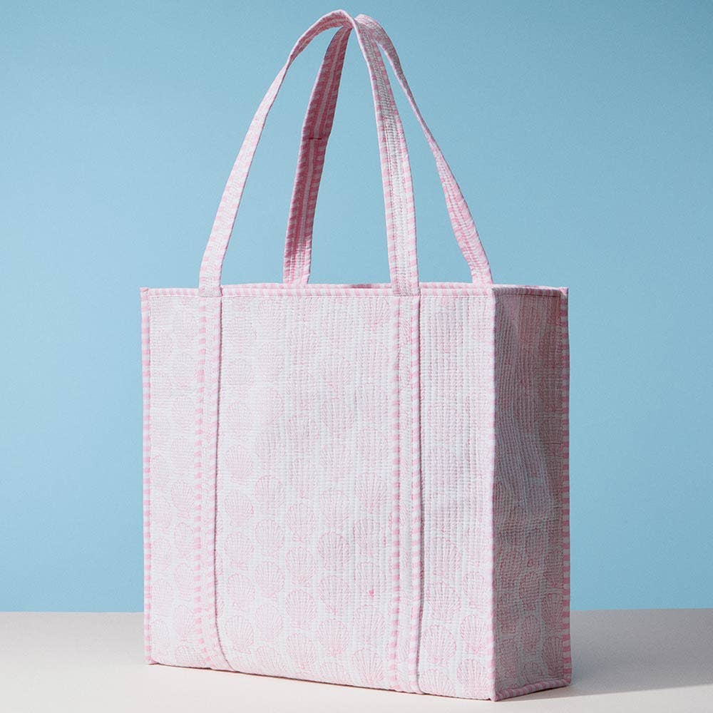Large Handmade Seashell Pattern Quilted Carryall Tote Bag