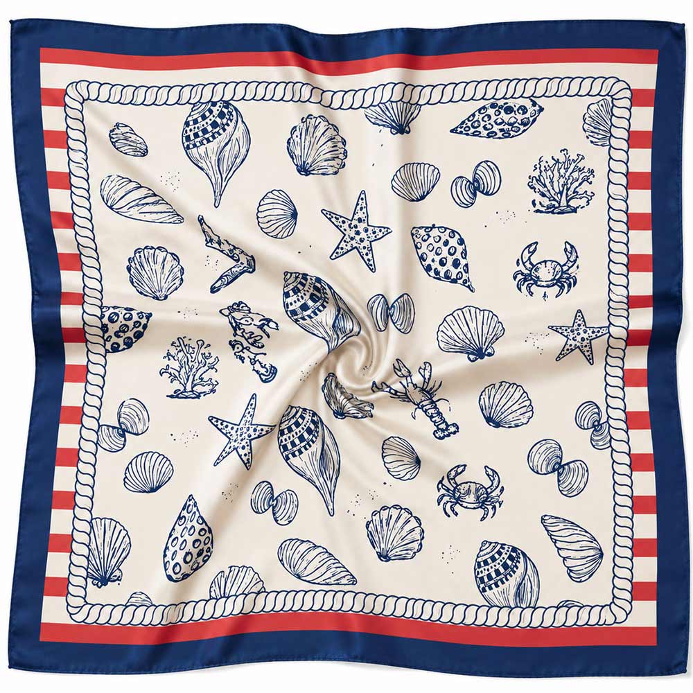 Coastal Seashell Starfish Print Square Bandana Scarf