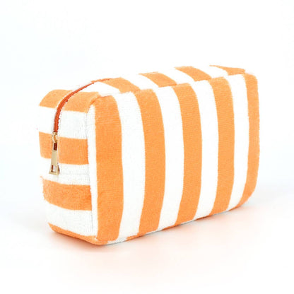 Striped Terry Cloth Cosmetic Pouch Bag
