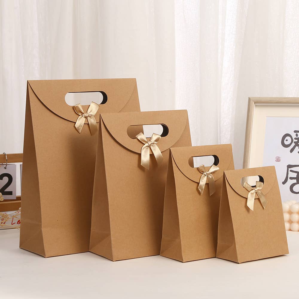 3 Colors Self Seal Flip Top Kraft Paper Bag w/ Ribbon Bow