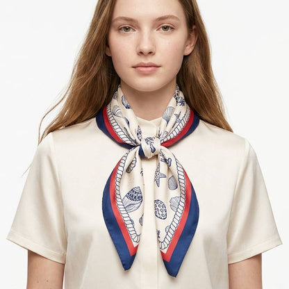 Coastal Seashell Starfish Print Square Bandana Scarf